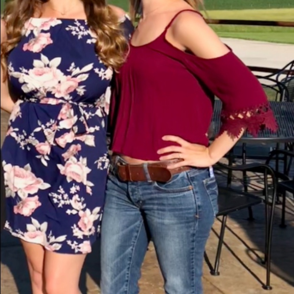 Maroon open shoulder shirt